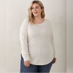 Penningtons In Every Story Long-Sleeve Henley Top With Scoop  Neck Cannoli Cream